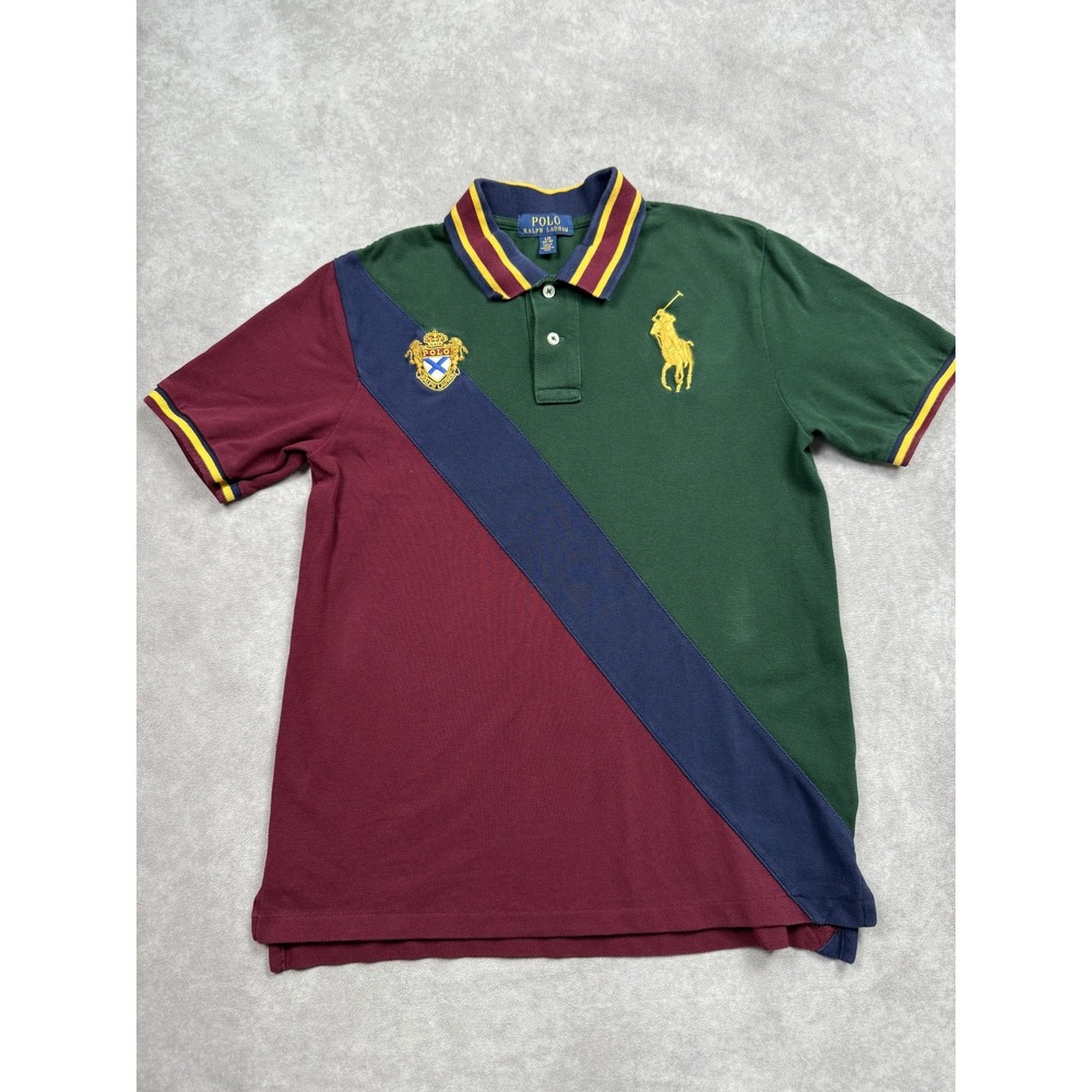 Polo Ralph Lauren Shirt Kids Large Green Burgundy Blue Crest Classic Rugby Style